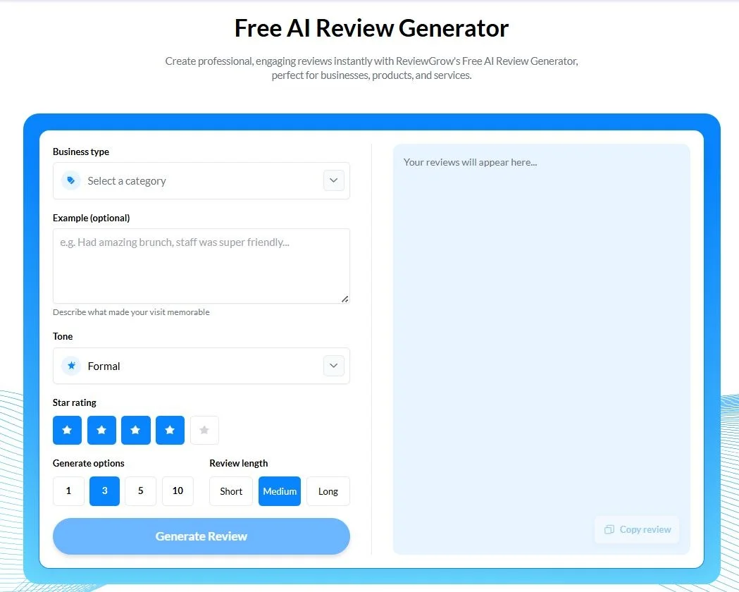AI-generated customer reviews for businesses