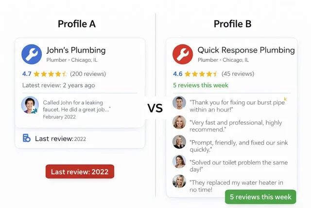 Google Local Pack rankings showing review count and star ratings