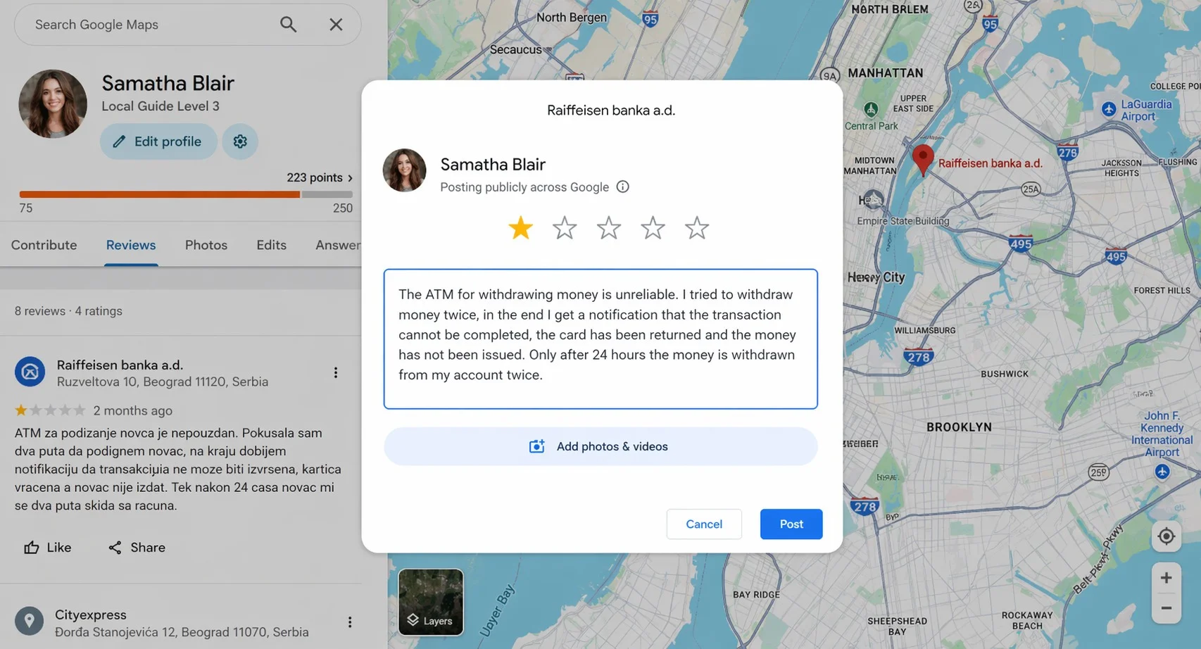 Editing a Google review from your Google account