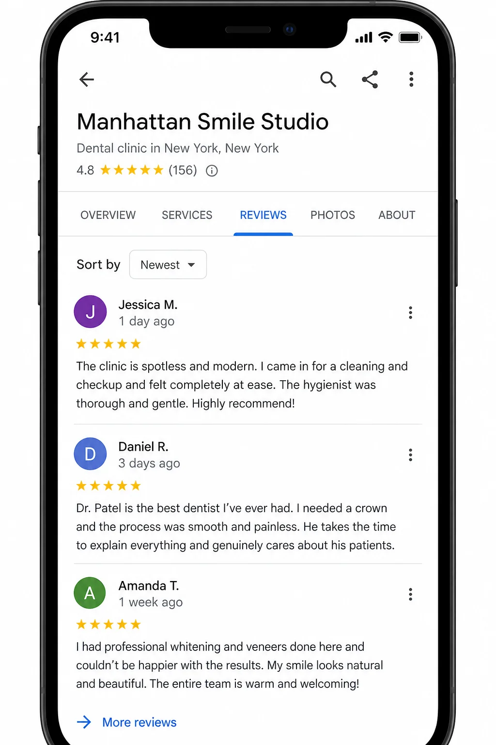 Google Business Profile reviews tab showing review growth
