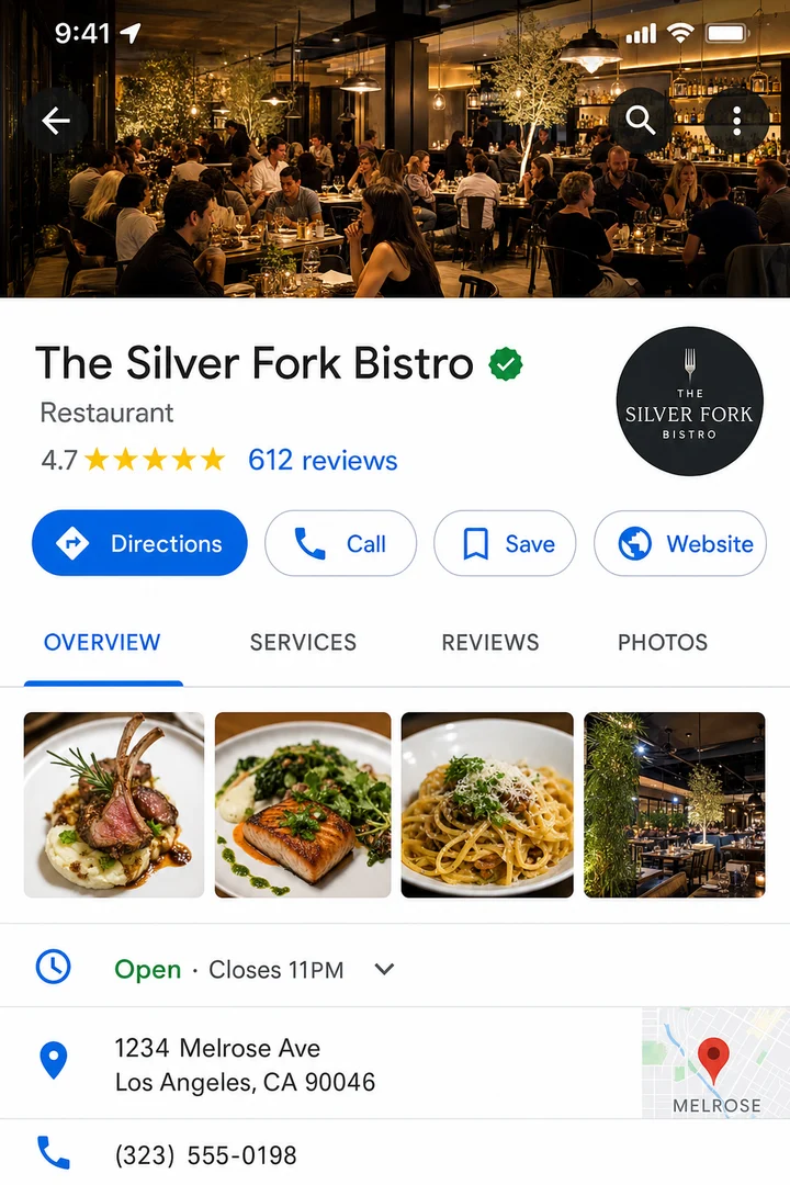 The Silver Fork Bistro Google Business Profile after with higher rating and more reviews
