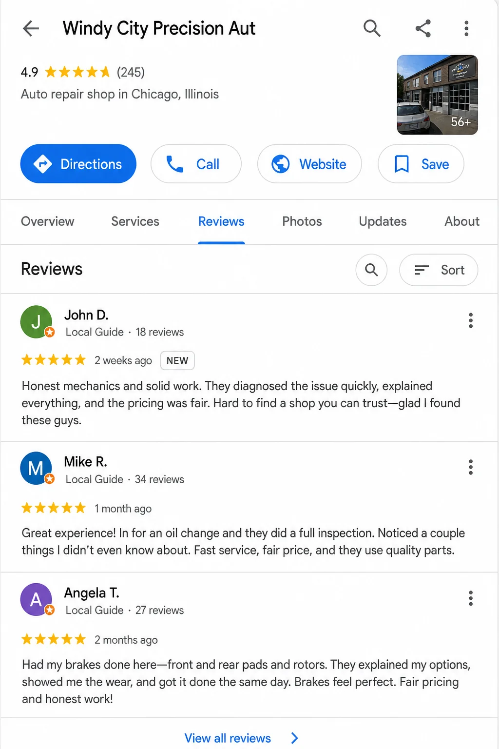 Google Business Profile reviews tab showing review growth